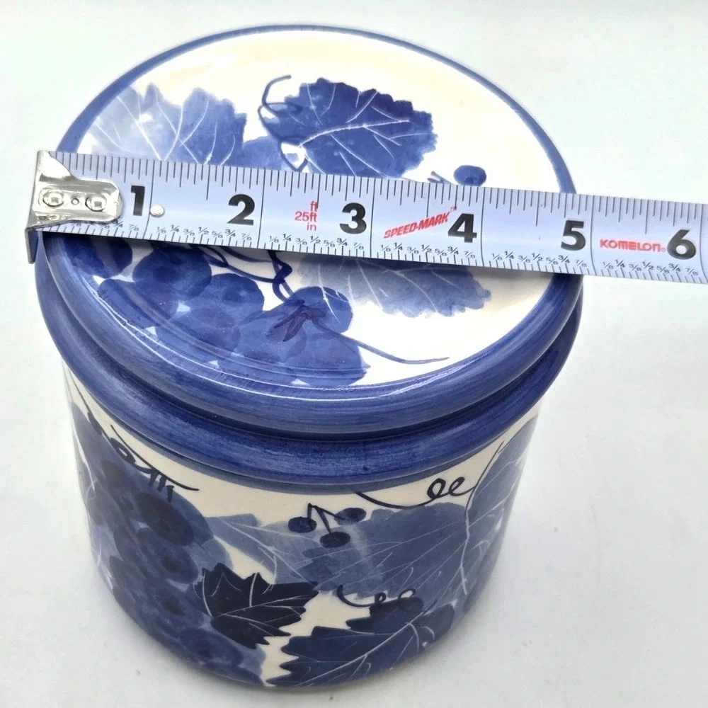 Ceramic Canister Blue White DESIGN‎ PAC Hand Painted Grapevine Cottage Core